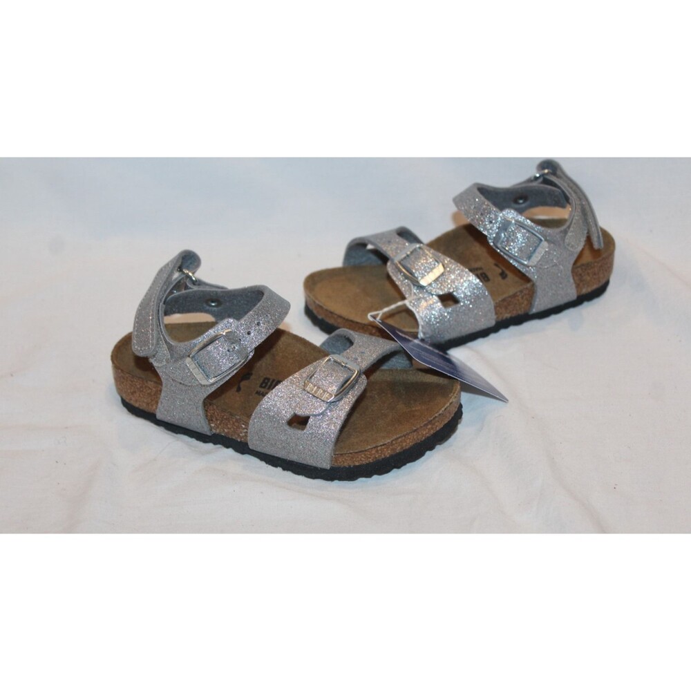 Birkenstock Rio Silver Metallic Buckle Sandals Girl EU 24 US Toddler 6-6.5 NIB